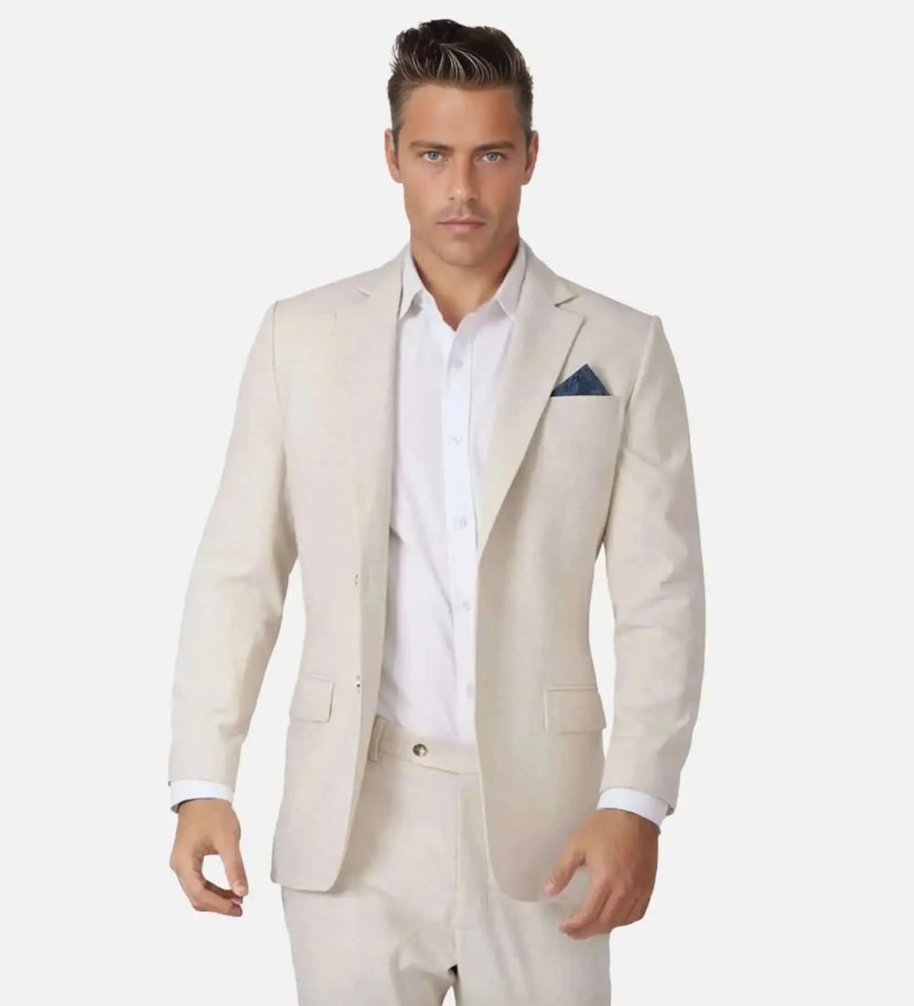 Linen white Slim Fit Formal Two Piece Suit