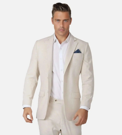 Linen white Slim Fit Formal Two Piece Suit