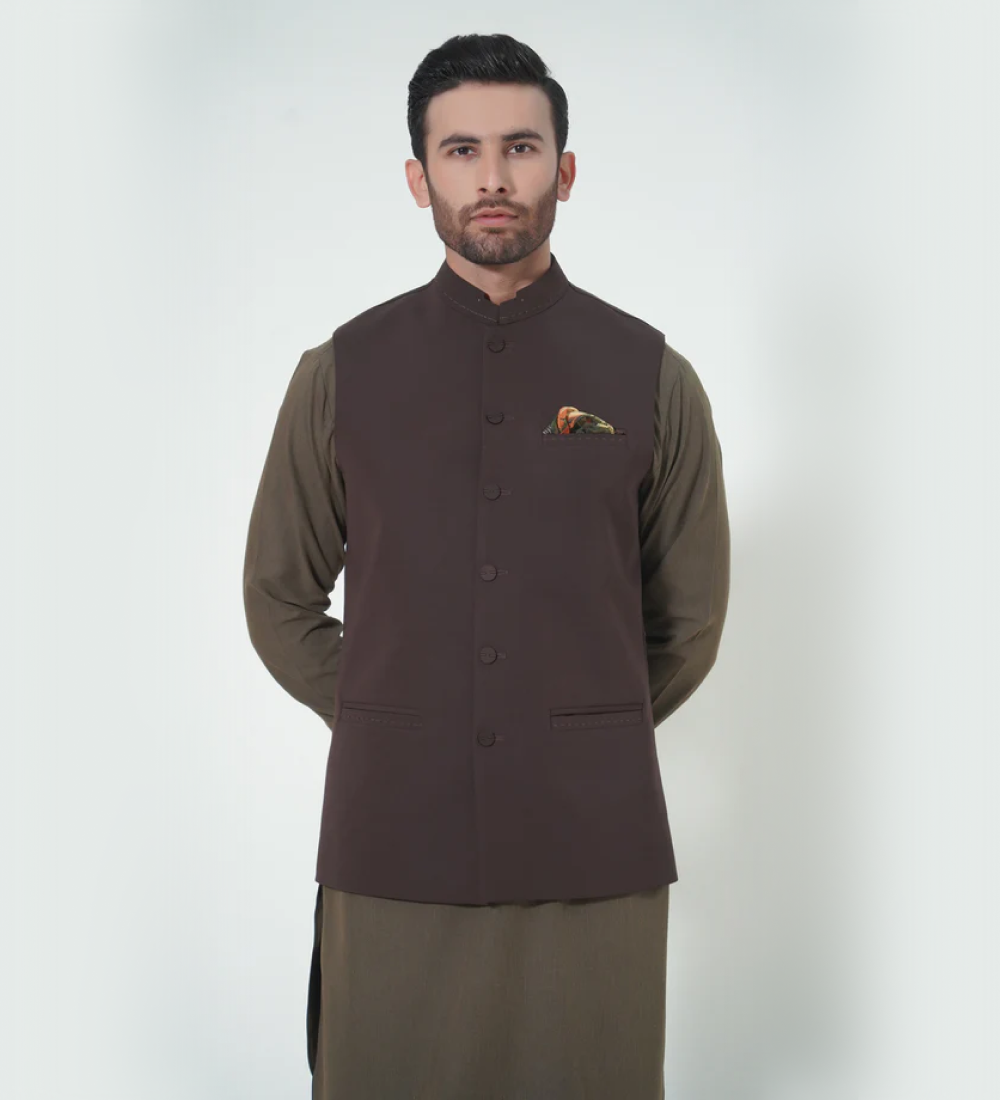 Umber Brown Slim Fit Waist Coat