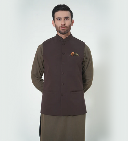 Umber Brown Slim Fit Waist Coat