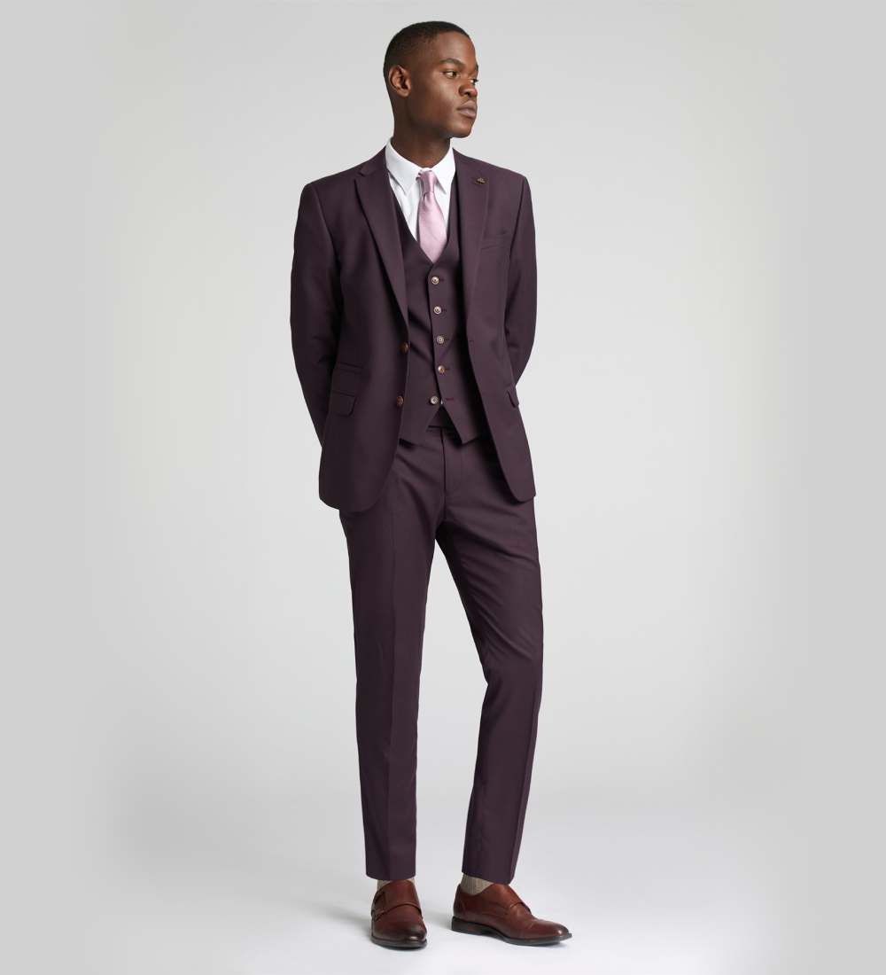 Dark Puce Purple Three Piece Suit