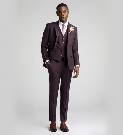 Dark Puce Purple Three Piece Suit