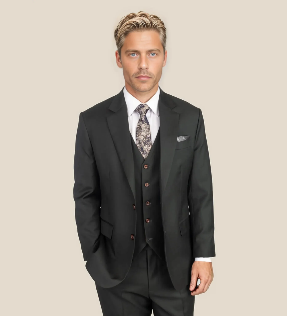 Jet Black Three Piece Suit