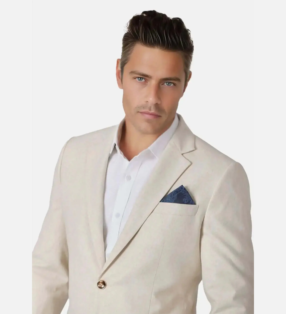 Linen white Slim Fit Formal Two Piece Suit