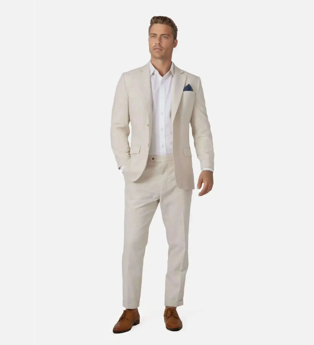 Linen white Slim Fit Formal Two Piece Suit