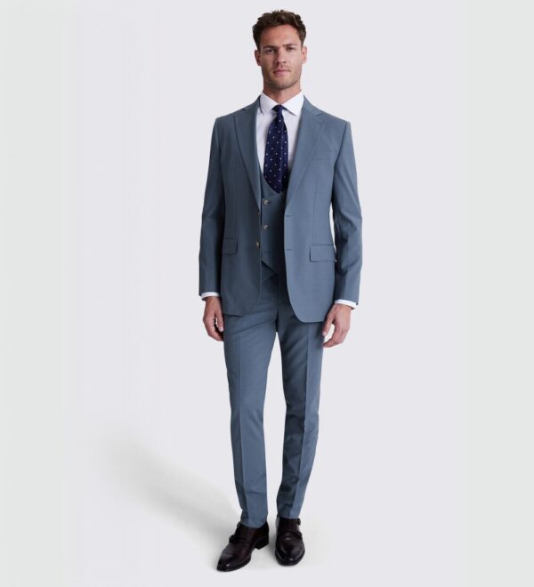 slate gray three piece suit