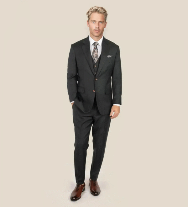jet black three piece suit