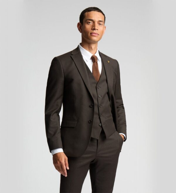 coffee brown three piece suit