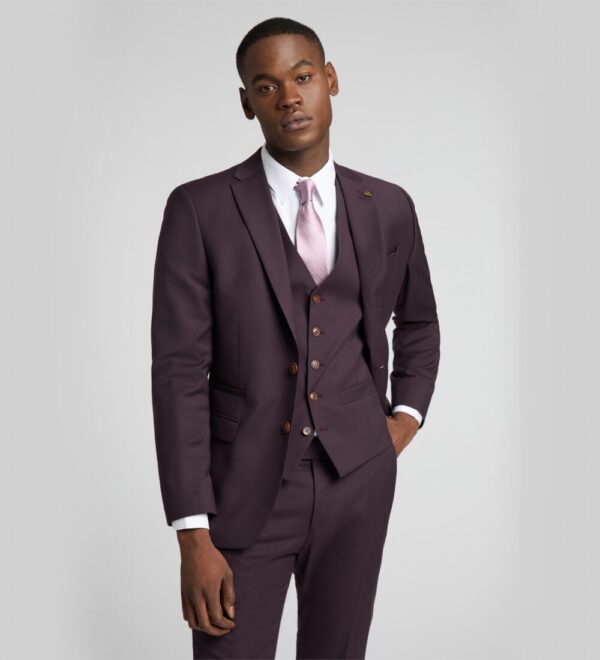 dark puce purple three piece suit