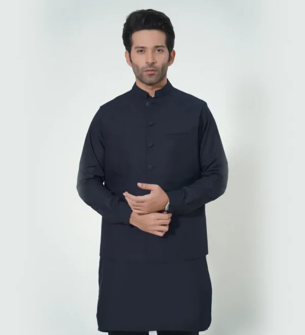 midnight black slim fit waist coat