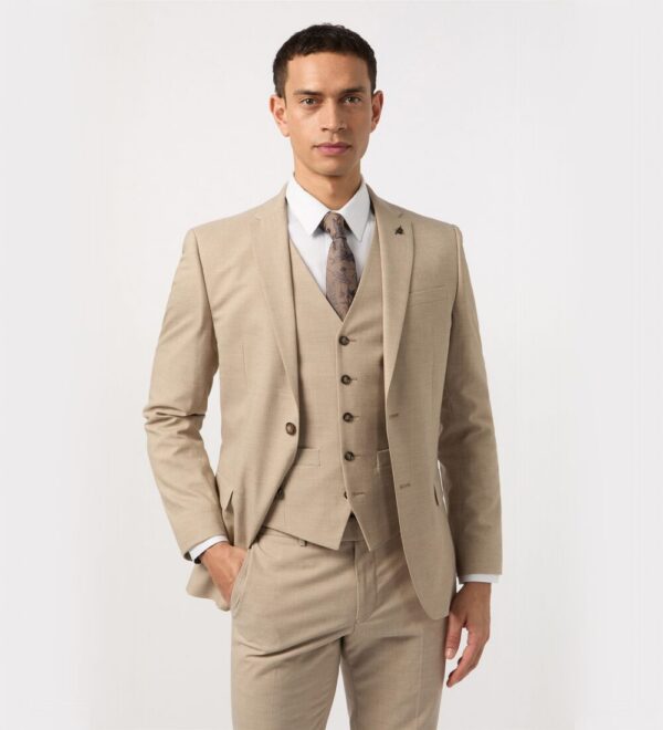 khaki brown three piece suit