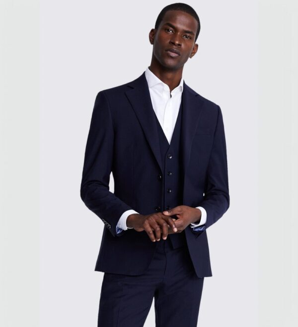 dark gunmetal blue three piece suit